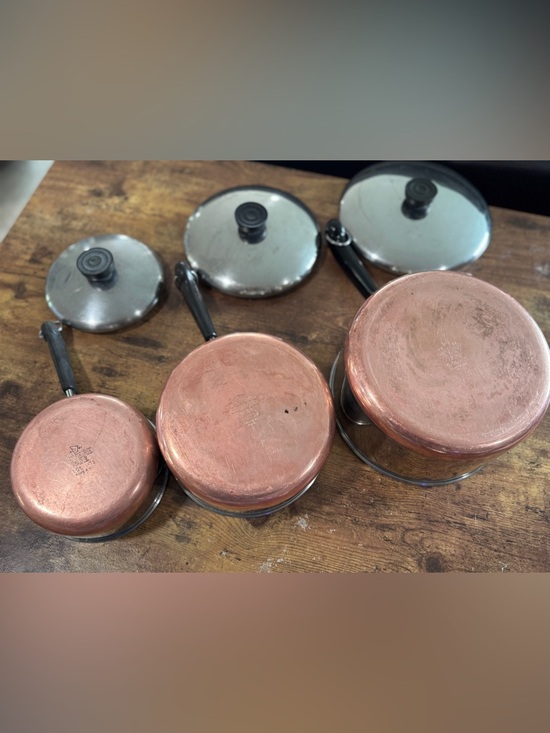 ✨ Vintage Revere Ware Copper Bottom Saucepan Set 4qt 2qt 1qt Made in USA 🇺🇸 ✨ - Picture 7 of 7